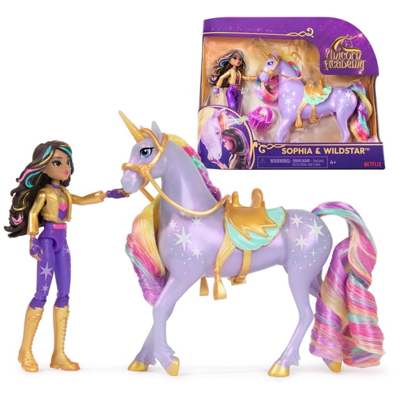Unicorn Academy, Sophia & Wildstar with 2 Riding Accessories, Toys for Girls Ages 4