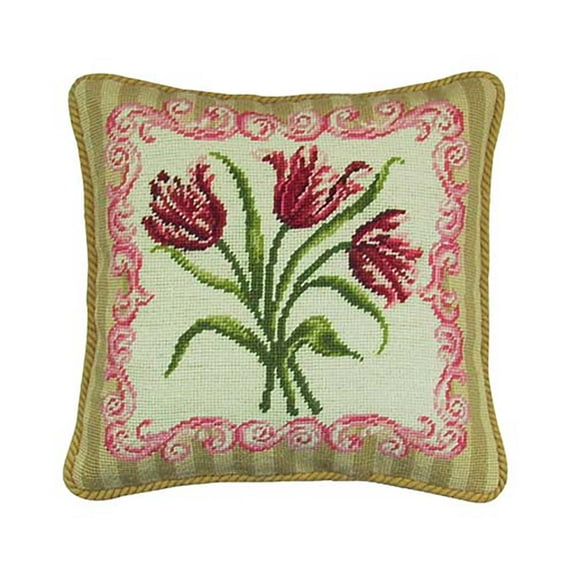 Antique Tulip Needlepoint Accent Pillow
