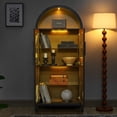 thumbnail image 4 of GZXS Arched Kitchen Pantry Cabinet with Glass Doors, Display Curio Case with LED Light Strip, Modern Retro 5-Tier Storage Hutch Cabinet for Kitchen & Dining Room, 30"L x 15.5"W x 67"H, Black, 4 of 10