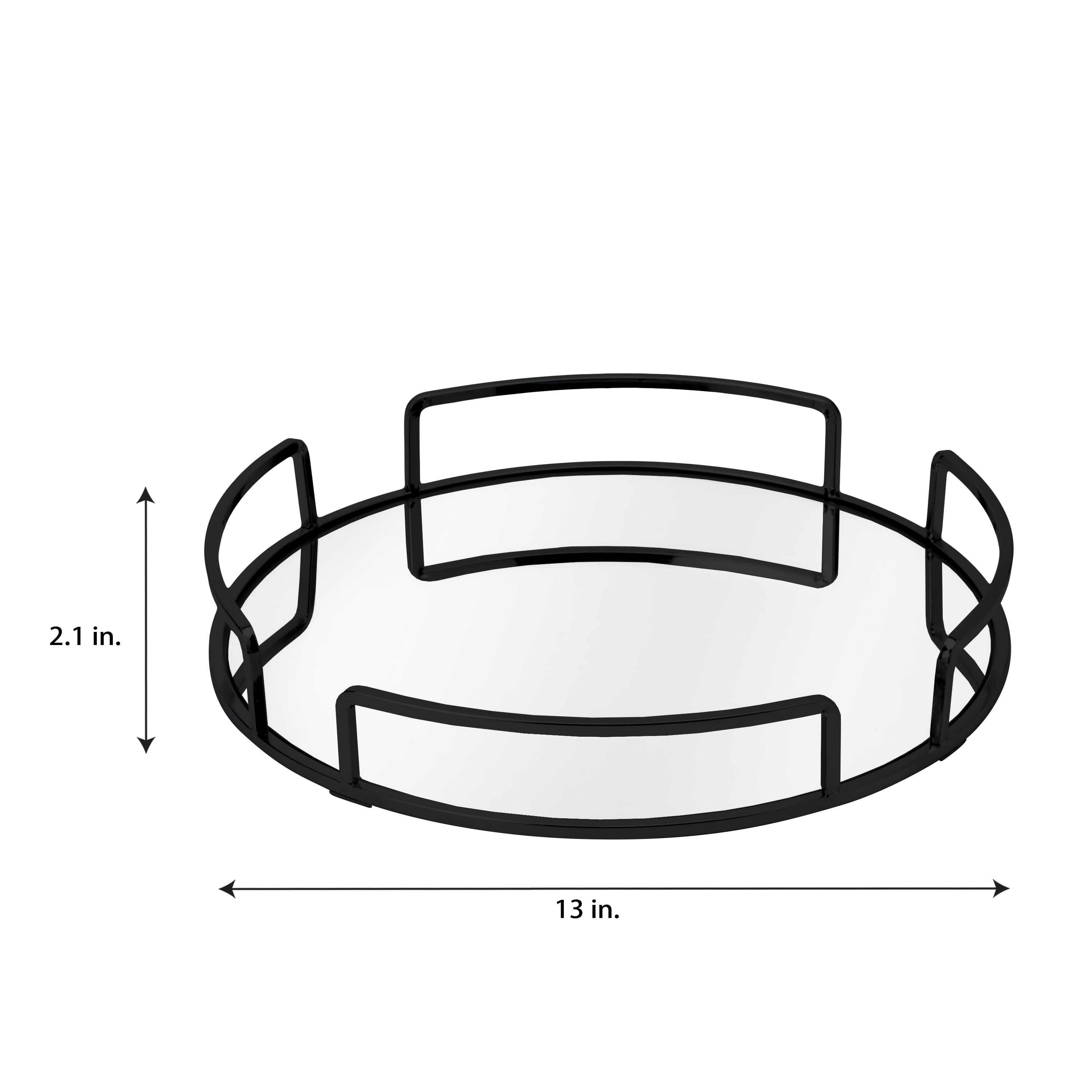 Home Details Modern Round Design Mirror Vanity Tray in Matte Black, 13" x 13" x 2.05"