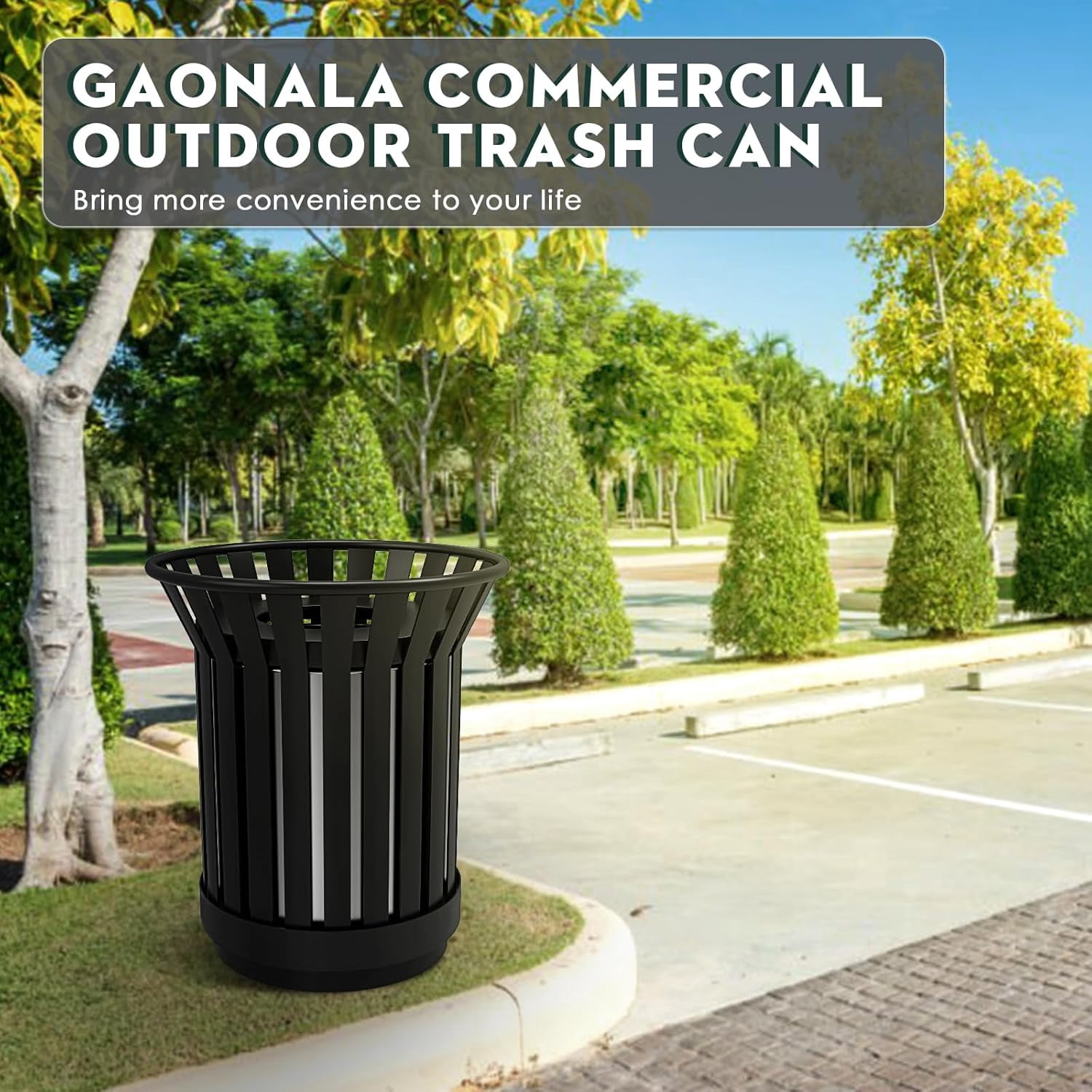 Gaonala Outdoor Metal Slatted Trash Can 30 - 52 Gallon Commercial Grade with Removable Inner Bin Waste Receptacle in Park School Beach Patio(Black)