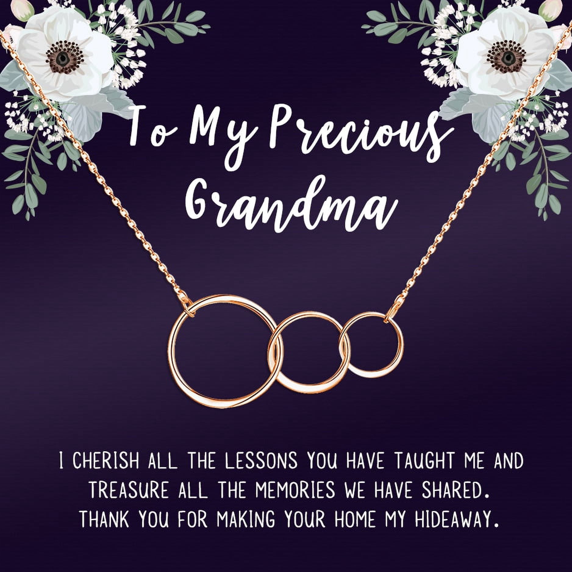 Mother's Day Gift for Grandma, Card and Necklace Gift for Grandma, Gift for Her, Jewelry Mother's Day Gift, with Gift Box and Ships Next Day! [3 Rose Gold Rings, No-Personalized Card]