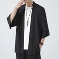 thumbnail image 2 of MYG Men Kimono Top Shirt Robe Coat Outerwear Open Front Cardigan Yukata Japanese, 2 of 9