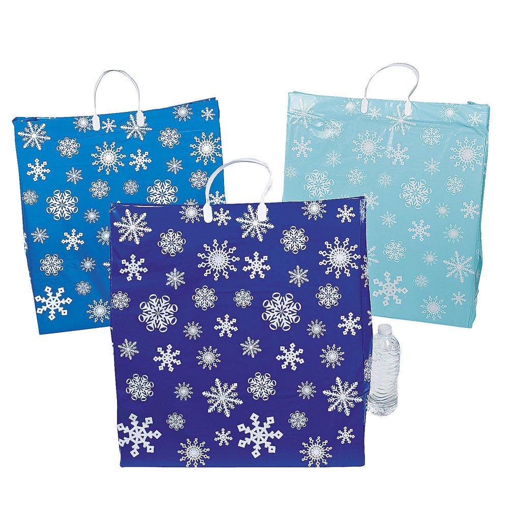 Fun Express Jumbo Plastic Snowflake Bags for Christmas Party