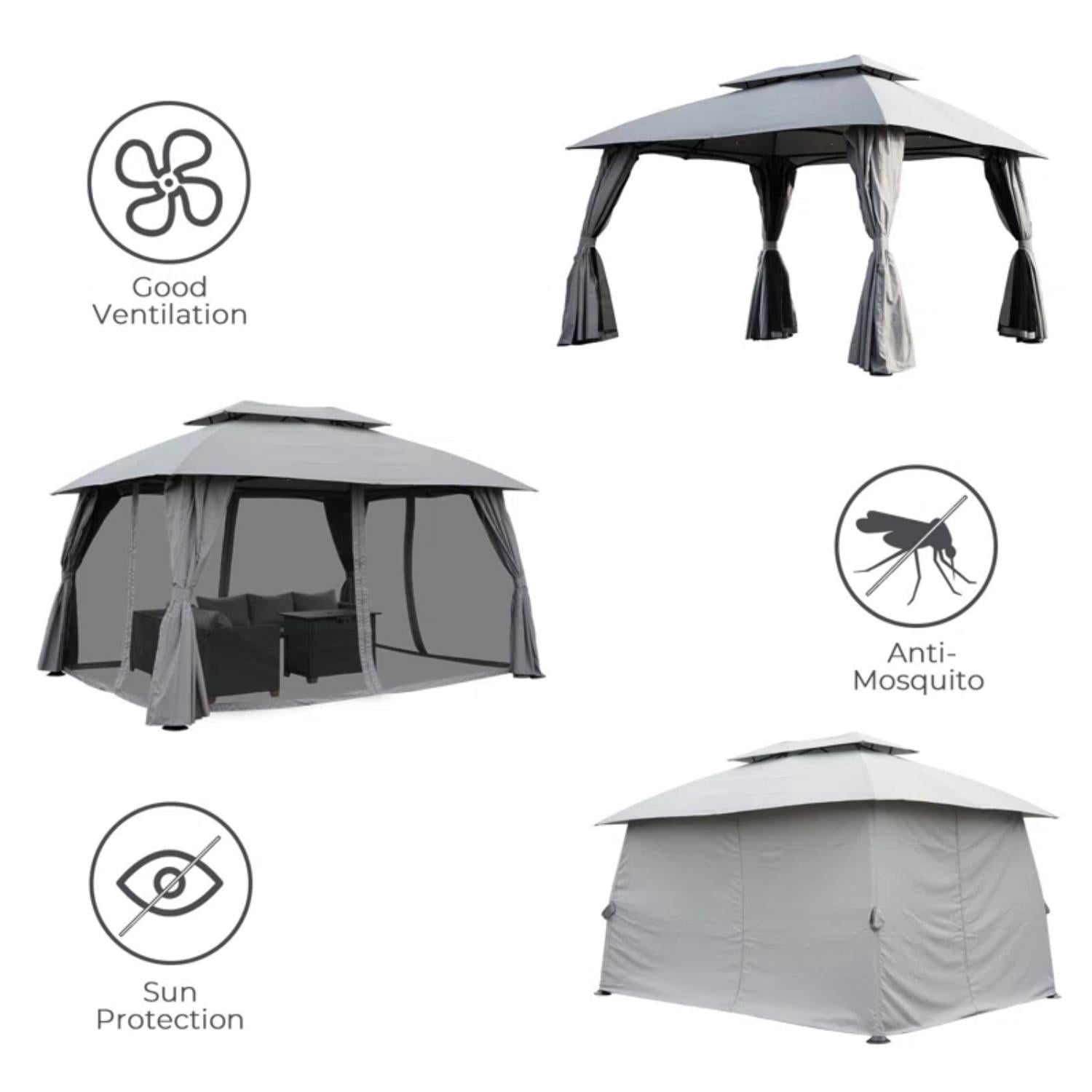 Grand Patio Gazebo Double Soft Top Outdoor Canopy - Waterproof, Anti-UV - 10x13 Ft, Gray