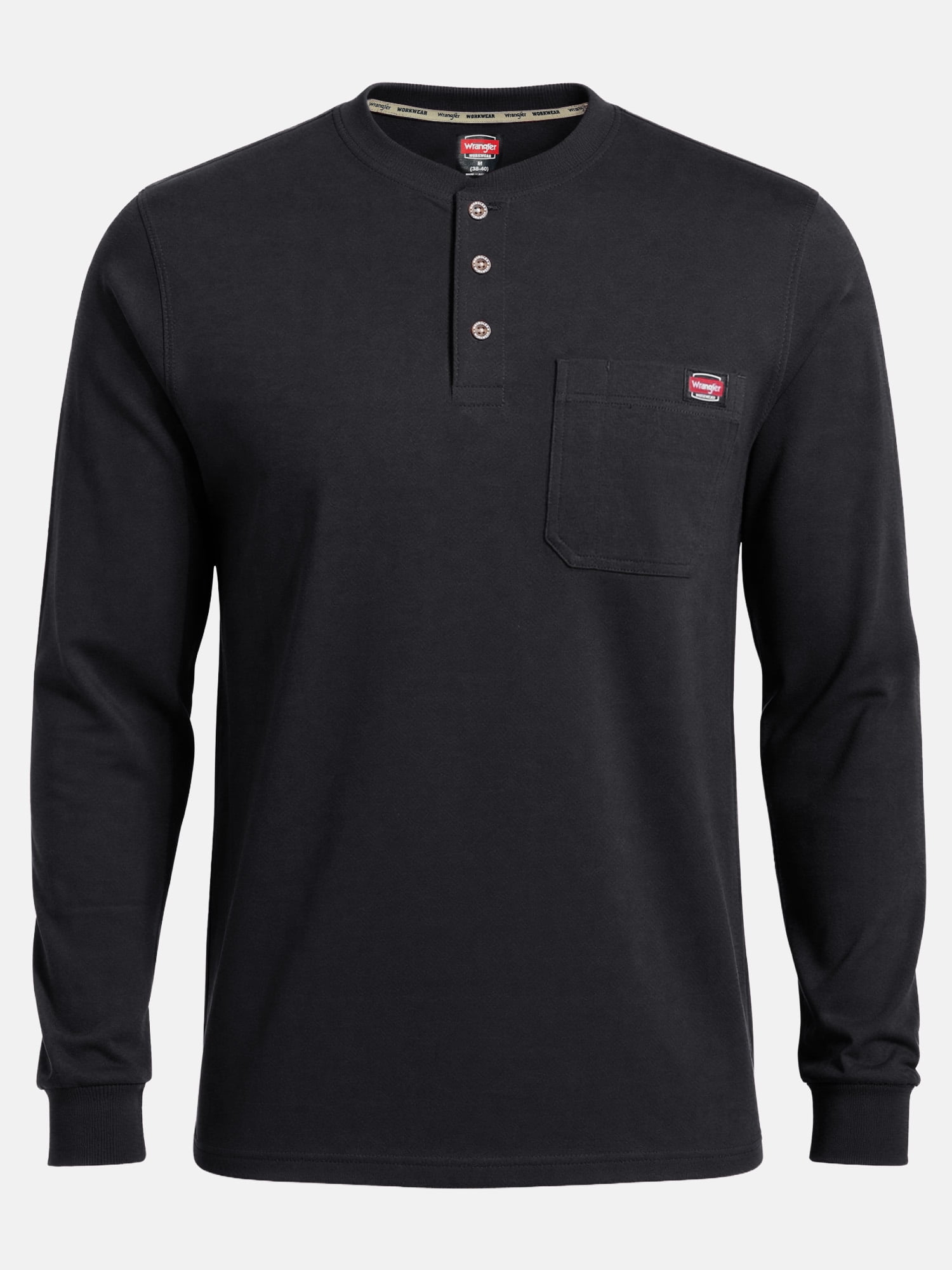 Wrangler Workwear Men's Heavyweight Long Sleeve Henley Pen Pocket Shirt, Size S-3XL