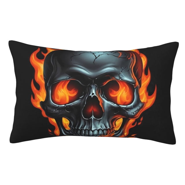 Balery Flame Metal Skull Funda de Cojín Estampada, Regalos para Mujeres, Regalos de Amor para Ella, Regalos para Novia o Esposa, Funda de Almohada-14"x20"