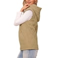 thumbnail image 4 of Chaleco acolchado sin mangas de invierno para mujer Inspire Chic, con capucha y cremallera, talla L, color caqui, 4 of 6