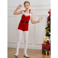 thumbnail image 2 of TiaoBug Kids Girls Dance Leotard Christmas Santa Claus Elf Costume Open Back Velvet Shorts Bodysuit with Belt Red 10, 2 of 7