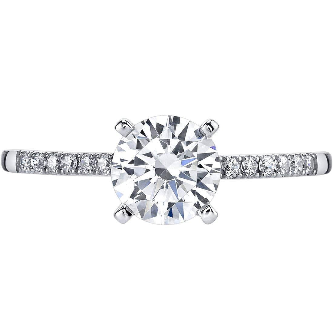 PEORA 14K White Gold Classic Engagement Ring and Wedding Band Bridal Set for Women, 1 Carat Round Shape, F-G Color, VVS Clarity, Size 8