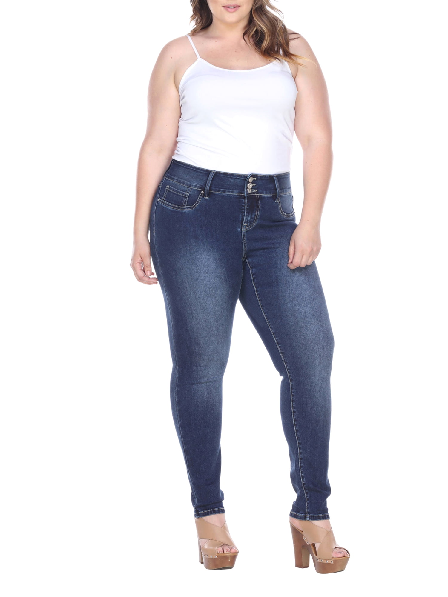 M.Michel Womens Plus Size Jumpsuit Romper Overalls Curvy Blue Denim Butt Lift Jeans Skinny Stretch-R203