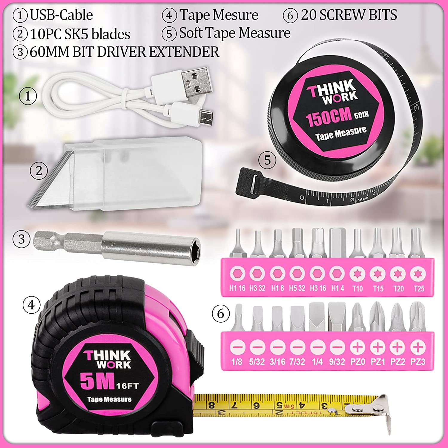 THINKWORK 41-Piece Pink Tool Kit with Electric Screwdriver photo 7