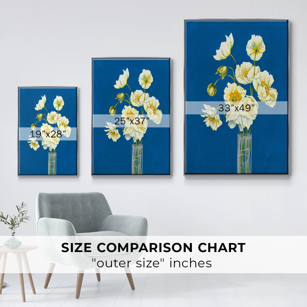 Ice Poppies Framed Premium Gallery Wrapped Canvas - Ready to Hang - 17 x 25 - Silver Floating Frame