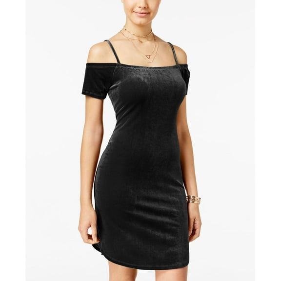 Planet Gold Juniors Velvet Cold Shoulder Dress Black Beauty M