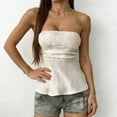 thumbnail image 4 of Women Strapless Textured Tube Top Ruffle Hem Peplum Slim Solid Casual Tank Elastic Fit, 4 of 9