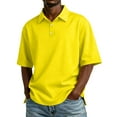 thumbnail image 2 of Inglocry Men's Short Sleeve Polo Shirt Casual Classic Collared Golf T-Shirts Slim Fit Solid Color Button Down Shirts for Men Yellow 2XL, 2 of 9
