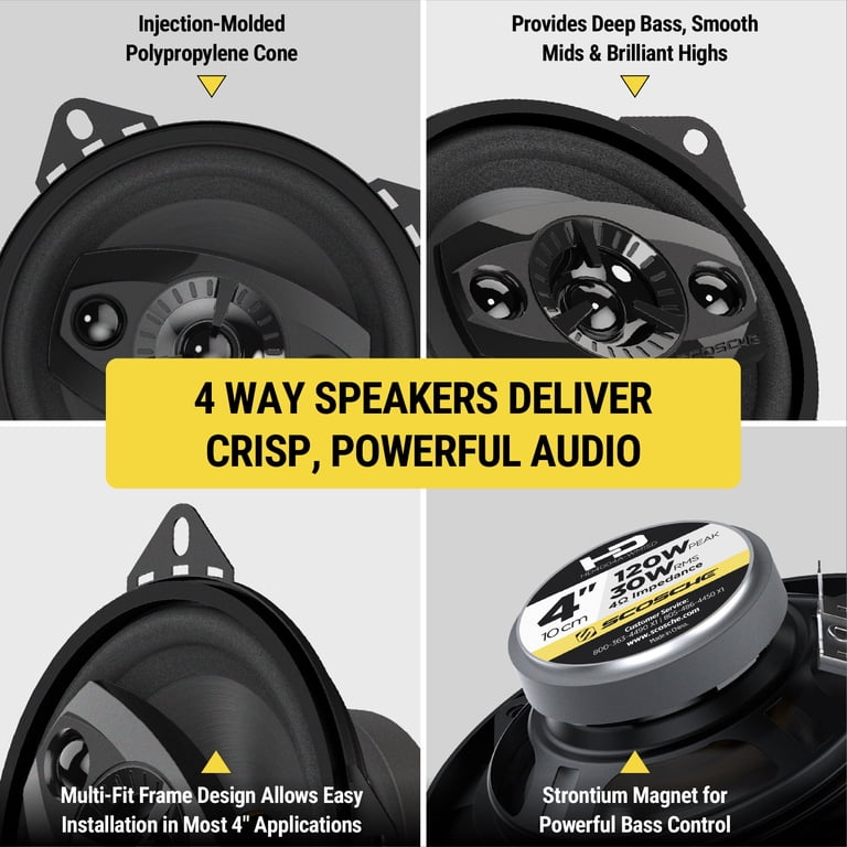 Scosche, Car Speakers, HD4004A-WM1SD, 4-inch 4-Way, 120W Peak