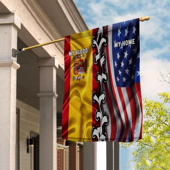 Flags-Spainish American My Home My Blood Flag Spainish Part House Flag, Double-Sided Decorative Outdoor Flag, Patriotic Polyester Yard Flag 29.5 x 39.5 in