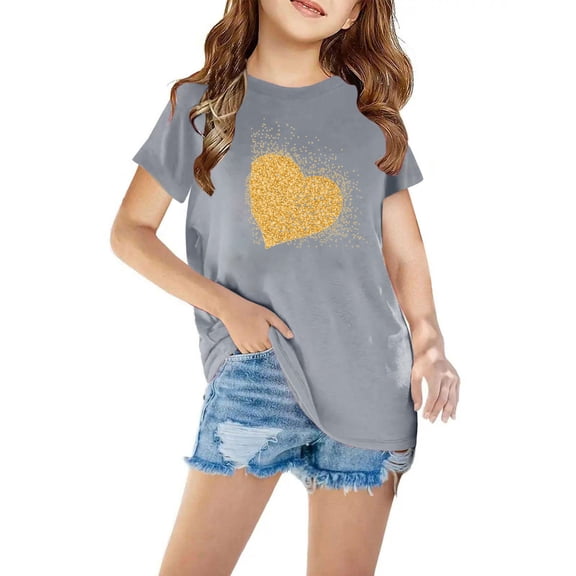 Cethrio Kids Girls T Shirts, Short Sleeve Printed Casual Crewneck Summer Tops Gray Size 3T