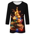 thumbnail image 5 of Womens T-shirts Xmas Tree Print Christmas Shirts 3/4 Sleeve Tops Round Neck Casual Trendy Holiday Graphic Tees (2XL, Black 02), 5 of 5