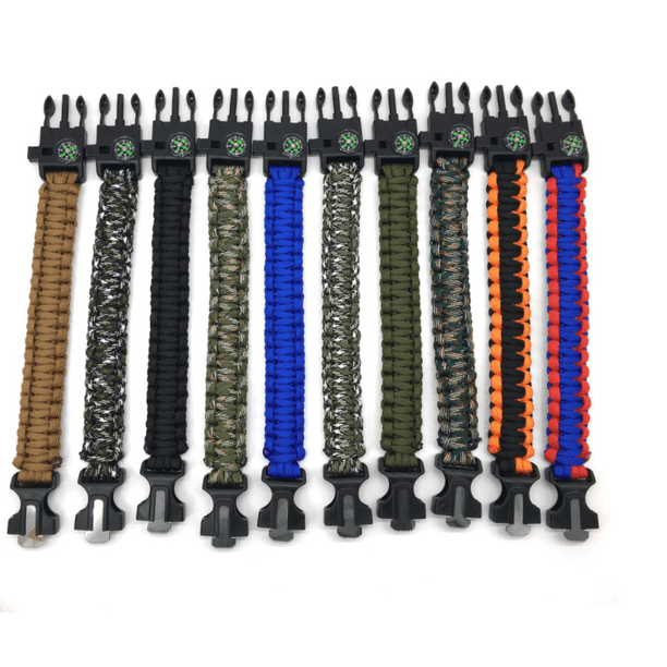 10 Pack Paracord Bracelet Kit Outdoor Survival Bracelet Camping Hiking Gear  with Compass, Fire Starter, Whistle and Emergency Knife 