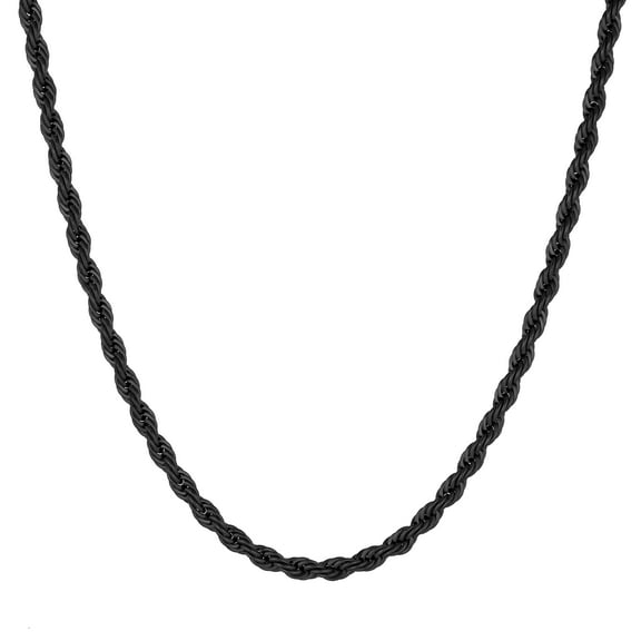Stainless Steel 24 Inches Long 4 MM Wide Rope Chain Necklace Black Ion Plating with Lobster Claw Clasp for Men by Metro Jewelry