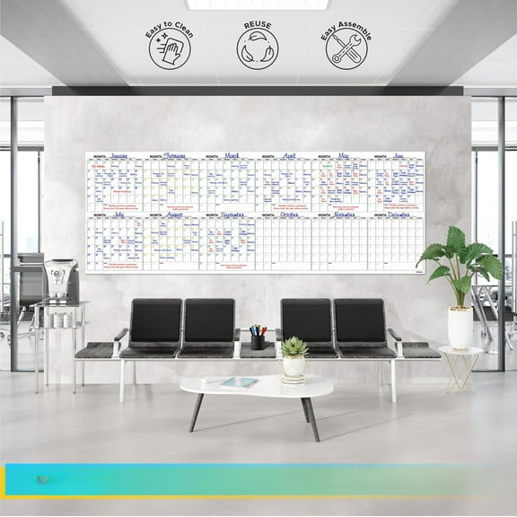 Extra Large 100"x36" Dry Erase Wall Planner, 12-Month Whiteboard Calendar, Easy Installation, Includes 6 Whiteboard Markers, Eraser, Push Pins & Mounting Tape for Home or Office