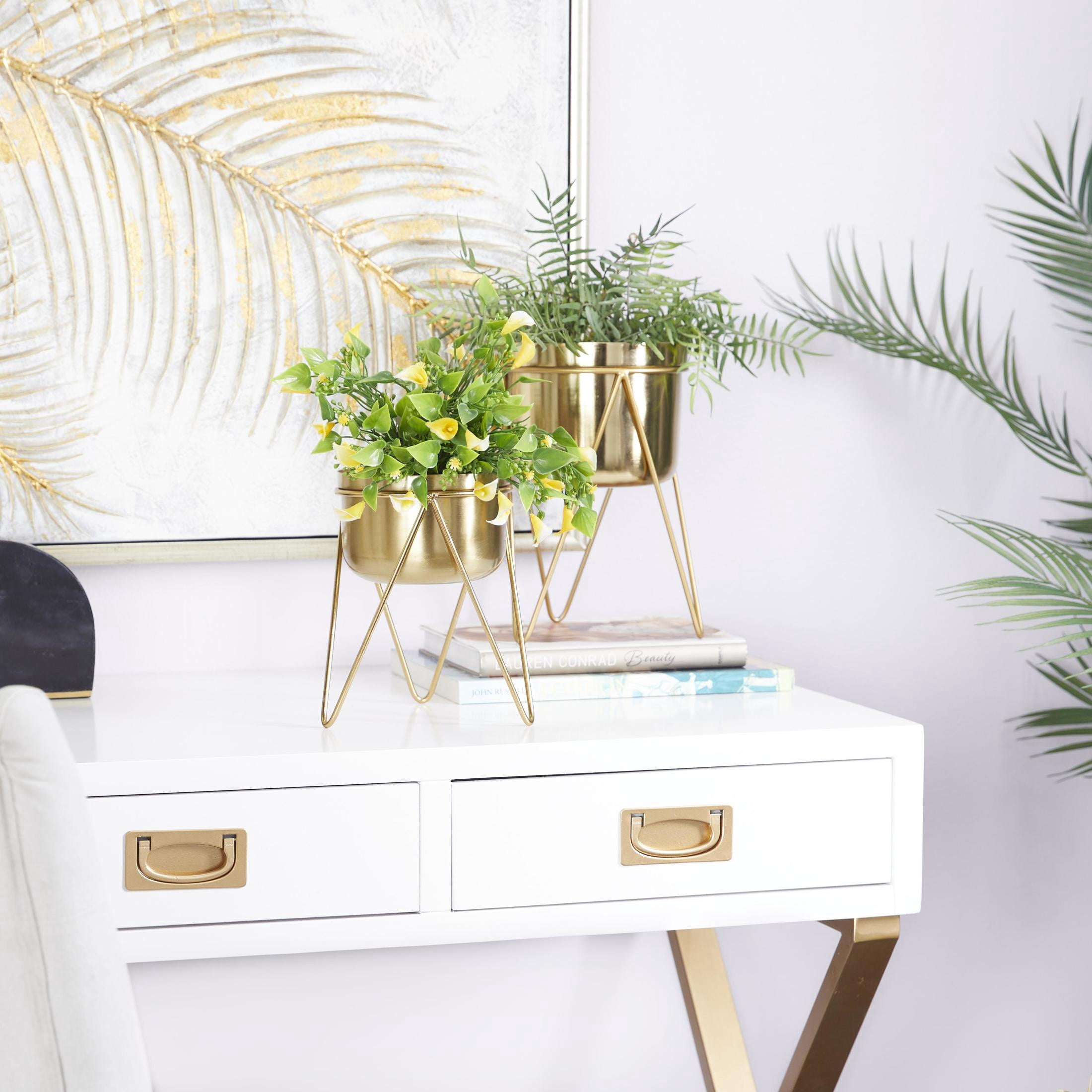 CosmoLiving by Cosmopolitan 7", 7"W Gold Metal Planter with Removable Stand (2 Count)