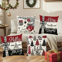4PCS Christmas Decorative Throw Pillow Covers 18x18" Christmas Pillowcase Santa Claus Print Pillowcase Holiday Bedroom Home Decors Cushion Cover for Couch Sofa Bed