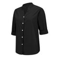 thumbnail image 2 of Button Down Shirts for Women! Comdrip Loose Shirt Top Stand Solid Color Sleeve Collar Casual Women's Shirt Women's Shirt Womens Button Down Shirt Black 4XL, 2 of 9