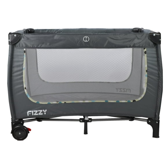 Fizzy Baby Portable Playard Gray with Cream Border, Easy Setup, Mesh Sides and soft Fabric - Comes with a Removable Padded Mat