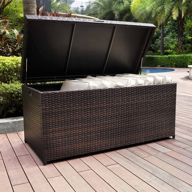 Crosley Palm Harbor 190 Gallon Wicker Deck Box, Dark Brown Walmart