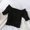 Black, variant on Women's Slash Neck Solid Short Sleeve Knitted Ruffles Crop Top