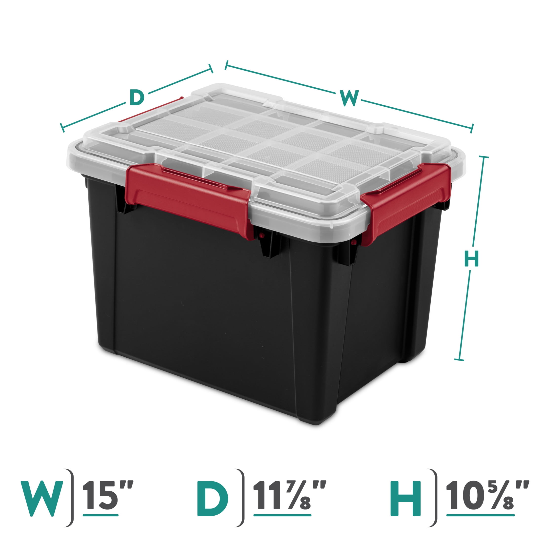 Sterilite Small Gasket Tote, 5 Gallon IP68 WaterProof Plastic Storage Bin with Lid, Gasket Seal and Durable Latches, Black