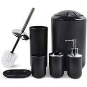 WeGuard Bathroom Accessories Set 6 Piece Bath Ensemble with Smooth Surface Includes Soap Dispenser, Toothbrush Holder, Toothbrush Cup, Soap Dish for Decorative Countertop and Housewarming Gift, Black