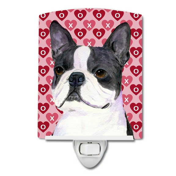 Caroline's Treasures SS4516CNL Boston Terrier Hearts Love Valentine's Day Ceramic Night Light, 6x4x3", multicolor