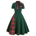 thumbnail image 2 of Women Christmas Party Dress Vintage 1950s Retro Short Sleeve Plaid Patchwork Cocktail Prom Swing Maxi Dress, 2 of 10