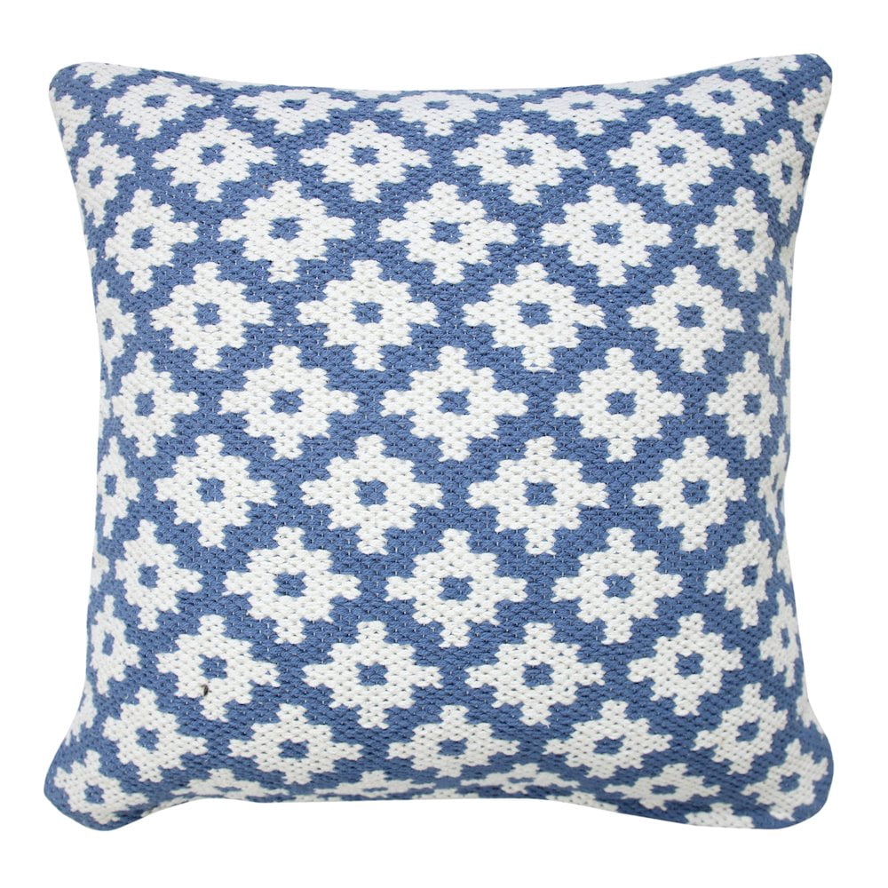 LR Home Ox Bay Machine-Made Blue/White Diamond Cotton Blend Pillow Cover