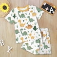 thumbnail image 2 of Boy Baby Clothes Toddler Kids Boys Summer Polyester Dinosaur Printed Short Sleeve Beach 18-24 Months 2t 3t 4t 5t 6t Pajamas Tops Shirt Shorts Set 2PCS, 2 of 6
