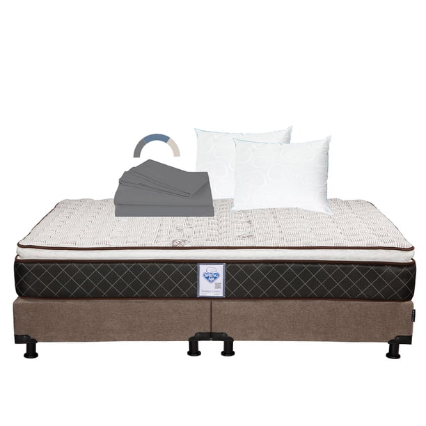 Colchon King Size Minesota+Box Base Cama+Almohada Oso 2+Sabanas Basic