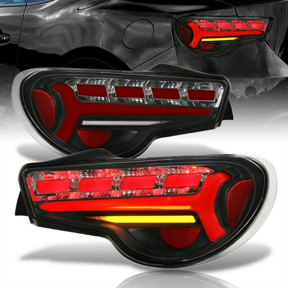AJP Distributors Black Housing Clear Lens Sequential Red Tube LED Signal Tail Lights Brake Stop Lamps Pair Compatible/Replacement For Subaru BRZ Toyota 86 FRS 2013 2014 2015 2016 2017 2018 2019 2020