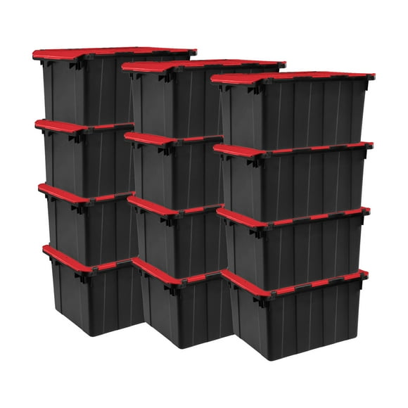 Sterilite Bac de Rangement Industriel avec Couvercle Articulé de 12 Gallons, Empilable, Lot de 12