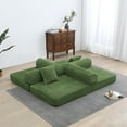 thumbnail image 3 of Demi Bonn 77" Convertible Sleeper Sofa Bed, Corduroy Foldable Mattress Couch with Cylindrical Pillow & Fixed Frame for Living Room, Bedroom, Green, 3 of 8