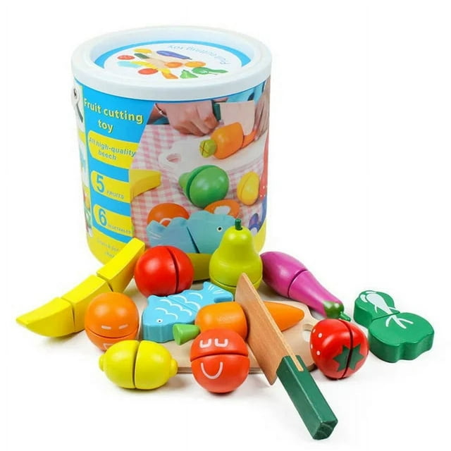 Children Wooden Kitchen Simulation Play House Toy Puzzle Magnetic Vegetables Fruit Cecilia Colorful Mini Toy Model Birthday Gift