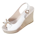 thumbnail image 6 of Rokment Bridal Glitter Rhinestones Bow Platform Wedge Dressy Sandals for Women Casual Leather Peep Toe Bowknot Espadrilles Chunky High Heel Wedding Slingback Dress Summer Shoes White Size 8.5, 6 of 7