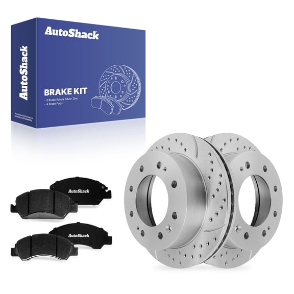 AutoShack Front Vented Drilled & Slotted Silver Zinc Coated Brake Rotors   Ceramic Pads 6-PC Brake Kit Replacement for 2017-2019 Chevrolet Suburban SilverShield Pro 13.99" (355.3 mm)