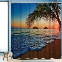 Sunset Hawaiian Shower Curtain Beach Tropical Palm Tree Ocean Sunrise Decor Fabric Panel Bathroom Set 72x72 Inch 12 Pack Plastic Shower Hooks Included