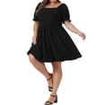 thumbnail image 4 of Agnes Orinda Women's Plus Size Summer Babydoll Dress Smocked Square Neck Short Puff Sleeve Casual A Line Midi Dress 1X Black, 4 of 6