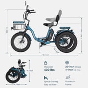 MOONCOOL All-Terrain Folding Electric Tricycle for Adults, 1100w Motor 48V 14.5Ah Battery,7-Speed 20 x 4.0 Fat Tire 3 Wheel Electric Bike , 25-60 miles