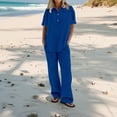 thumbnail image 5 of Womens Tops Daily Casual Solid Short Sleeve V Neck Shirt Tops & Elastic Waist Long Pants Set Com fortable Breathable Cotton And Linen 1Pc Top + 1Pc Pants M Shirts for Women, 5 of 5